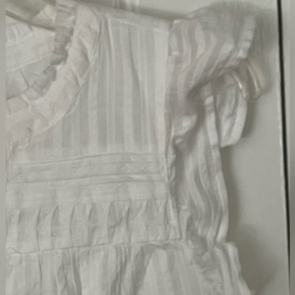 Loft 100% Cotton White Sleeveless Ruffle Pintriped Tiered 1/2 Button Up Dress S - Picture 4 of 10